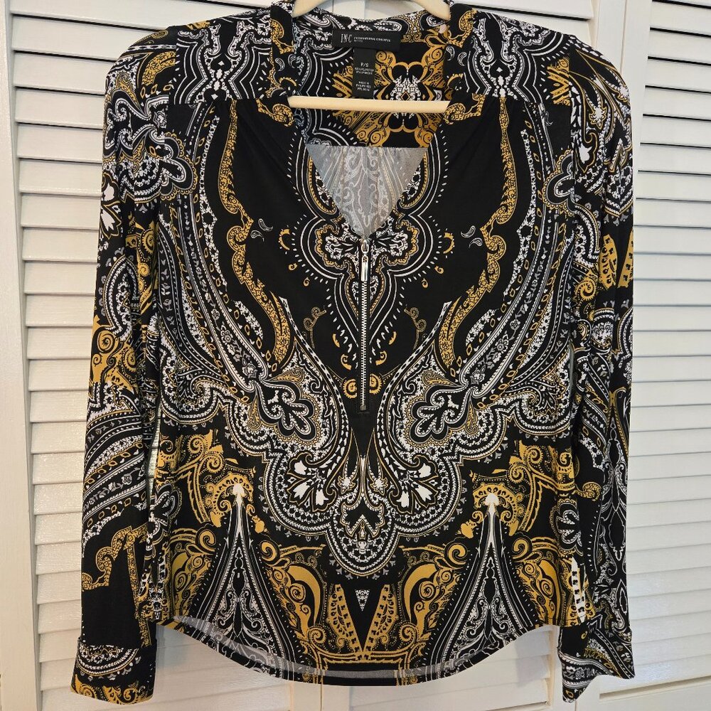 INC International Concepts Petite Blouse - Back and Gold - Size S